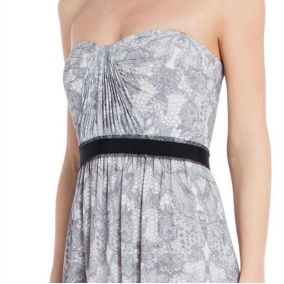 Bcbgmaxazria Amber Strapless Maxi Dress Party Cocktail White Gray Print  Size 2 - Picture 3 of 16